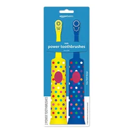 Amazon Basics Kids Battery Powered Toothbrush, 2 Count, 1 Pack (Previously Solimo)