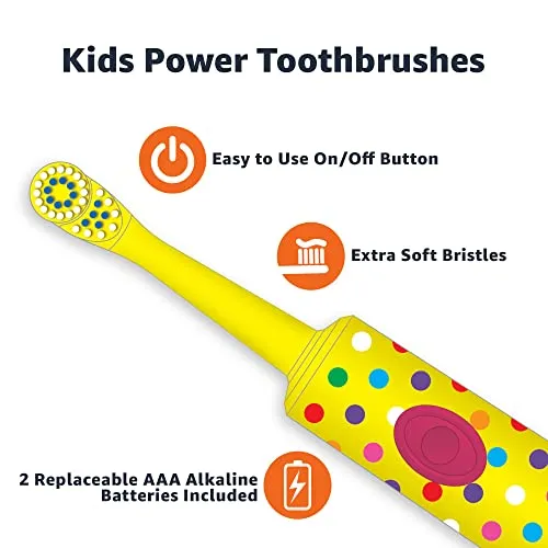 Amazon Basics Kids Battery Powered Toothbrush, 2 Count, 1 Pack (Previously Solimo)