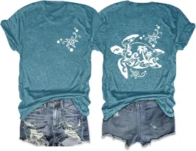 Anbech Women's Botanical Graphic Tees Boho Wildflowers Print Short Sleeve Tshirts Loose Fit