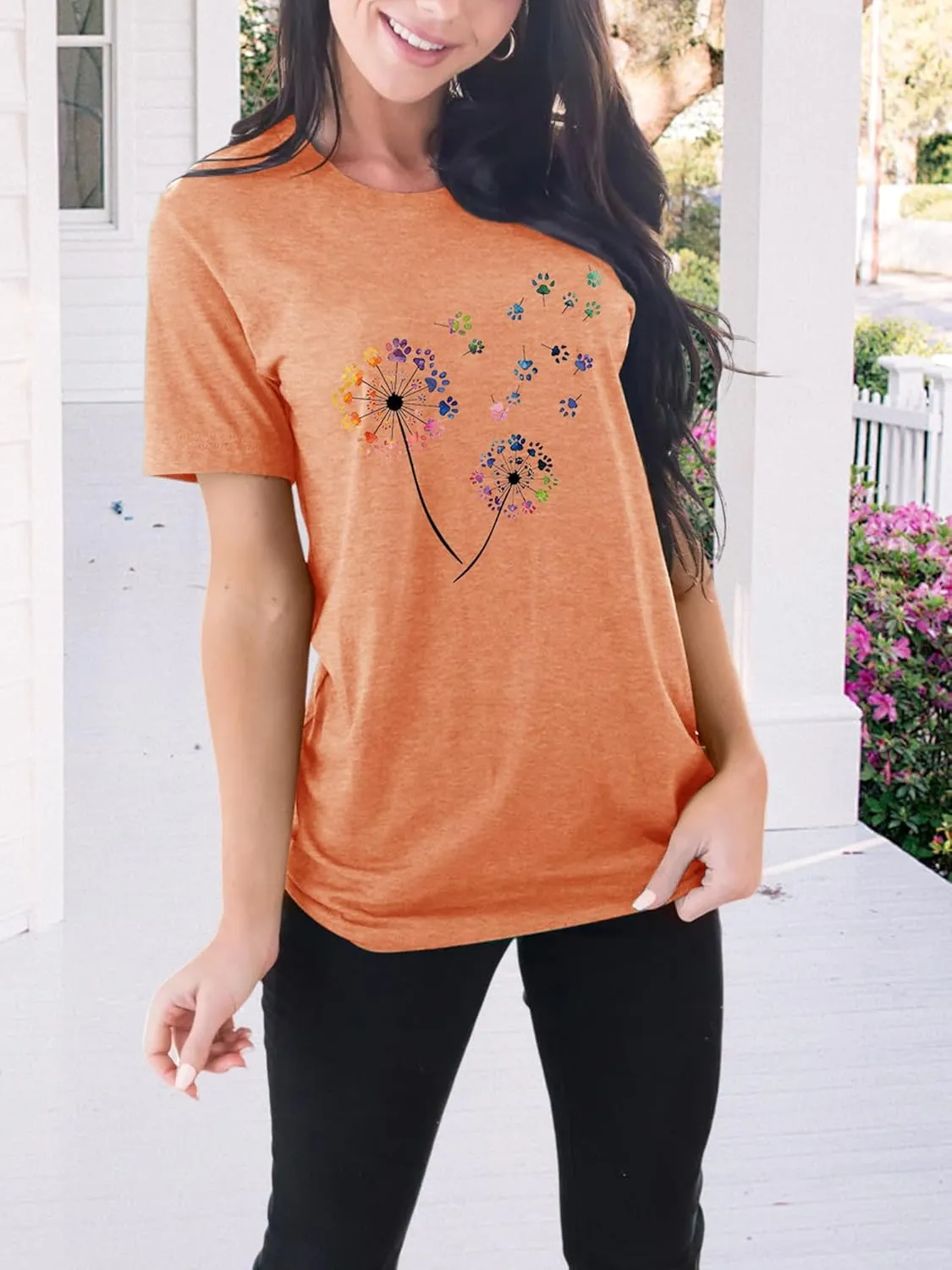 Anbech Womens Dandelion Graphic T-Shirts Teen Girls Cute Sunflower Print Casual Tee Tops