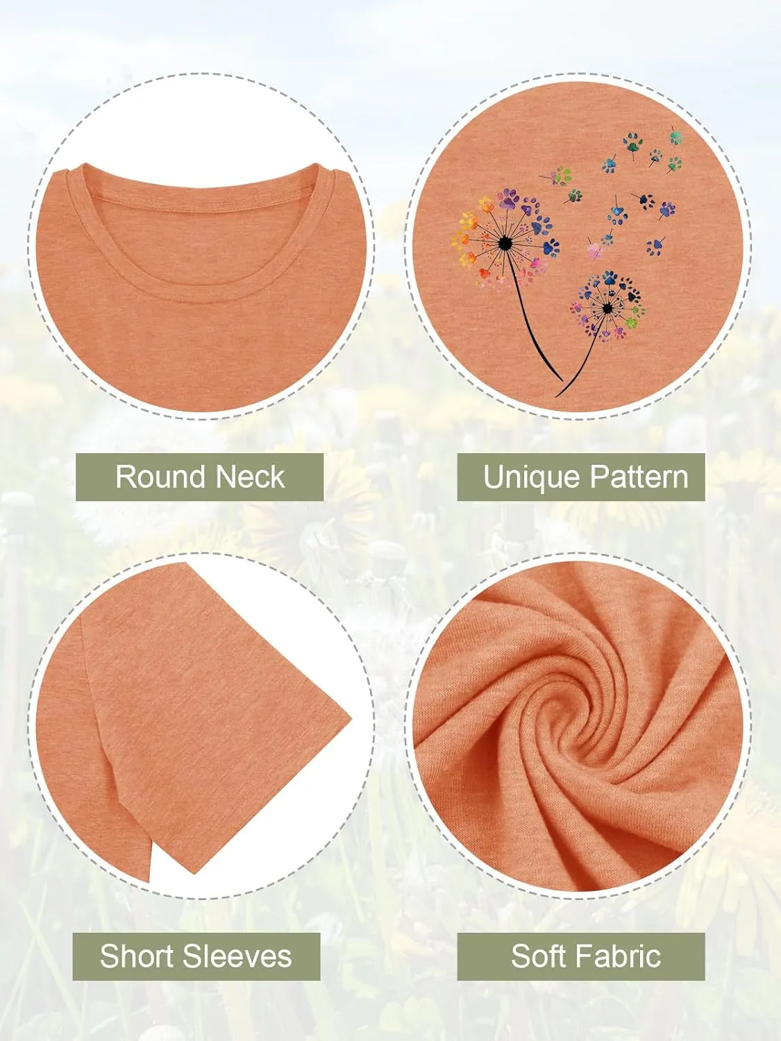 Anbech Womens Dandelion Graphic T-Shirts Teen Girls Cute Sunflower Print Casual Tee Tops