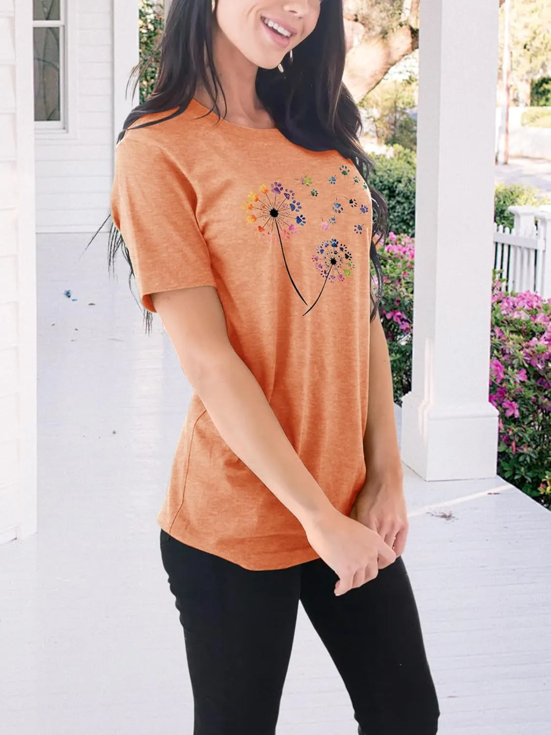 Anbech Womens Dandelion Graphic T-Shirts Teen Girls Cute Sunflower Print Casual Tee Tops