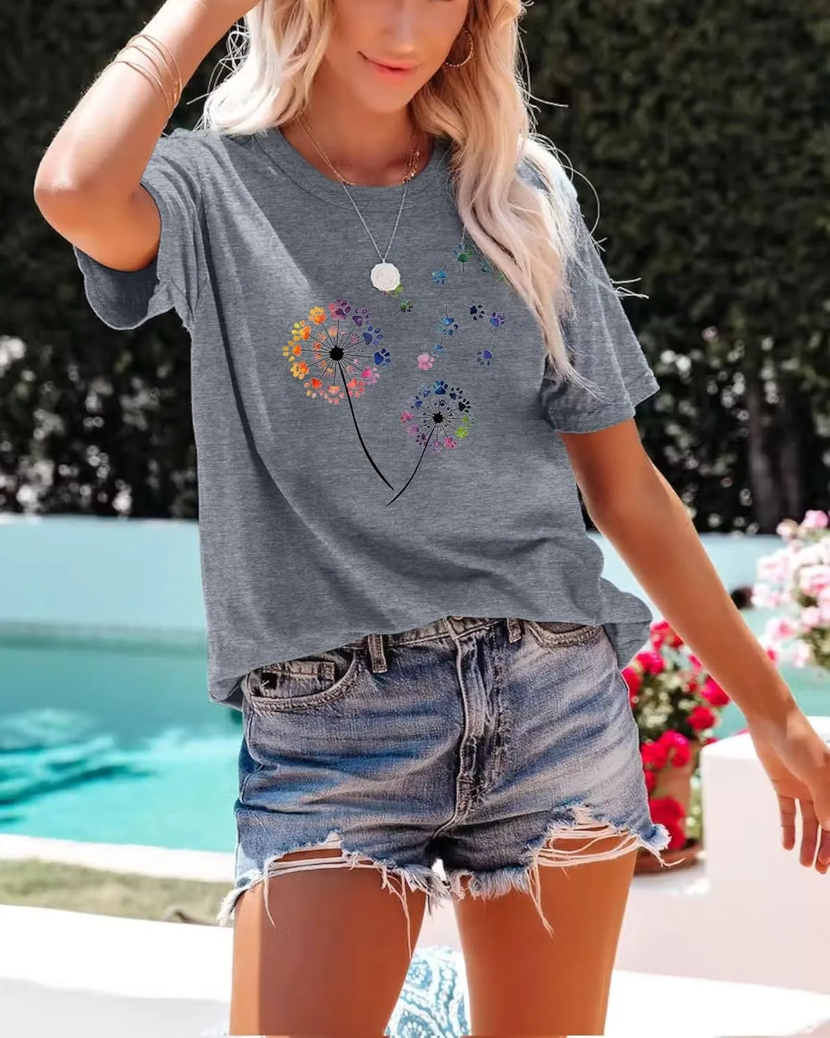 Anbech Womens Dandelion Graphic T-Shirts Teen Girls Cute Sunflower Print Casual Tee Tops