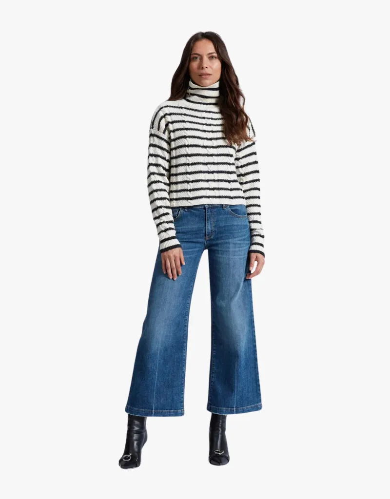 ASKK NY Cable Cropped Turtleneck Sweater in Stripe