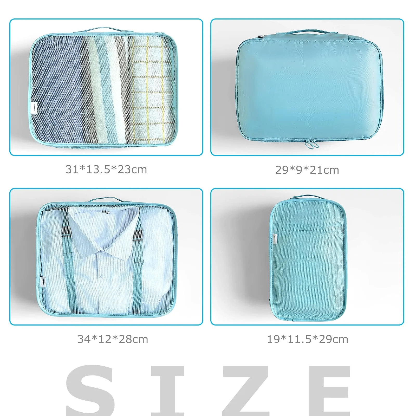 BillyBath Packing cubes Suitcase Organiser Set, 8 Pieces Clothes Bags Shoe Bags Travel Organiser Packing Cube Cosmetic Travel Organiser Packing Bags for Suitcases Teal