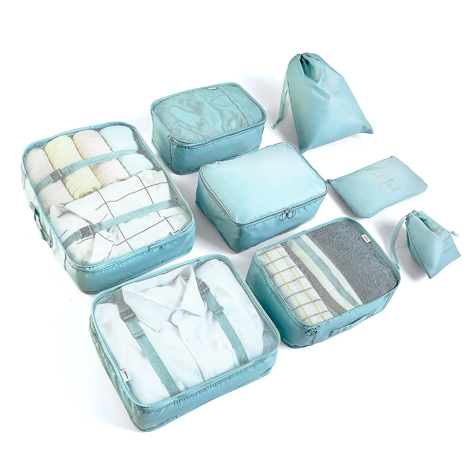 BillyBath Packing cubes Suitcase Organiser Set, 8 Pieces Clothes Bags Shoe Bags Travel Organiser Packing Cube Cosmetic Travel Organiser Packing Bags for Suitcases Teal