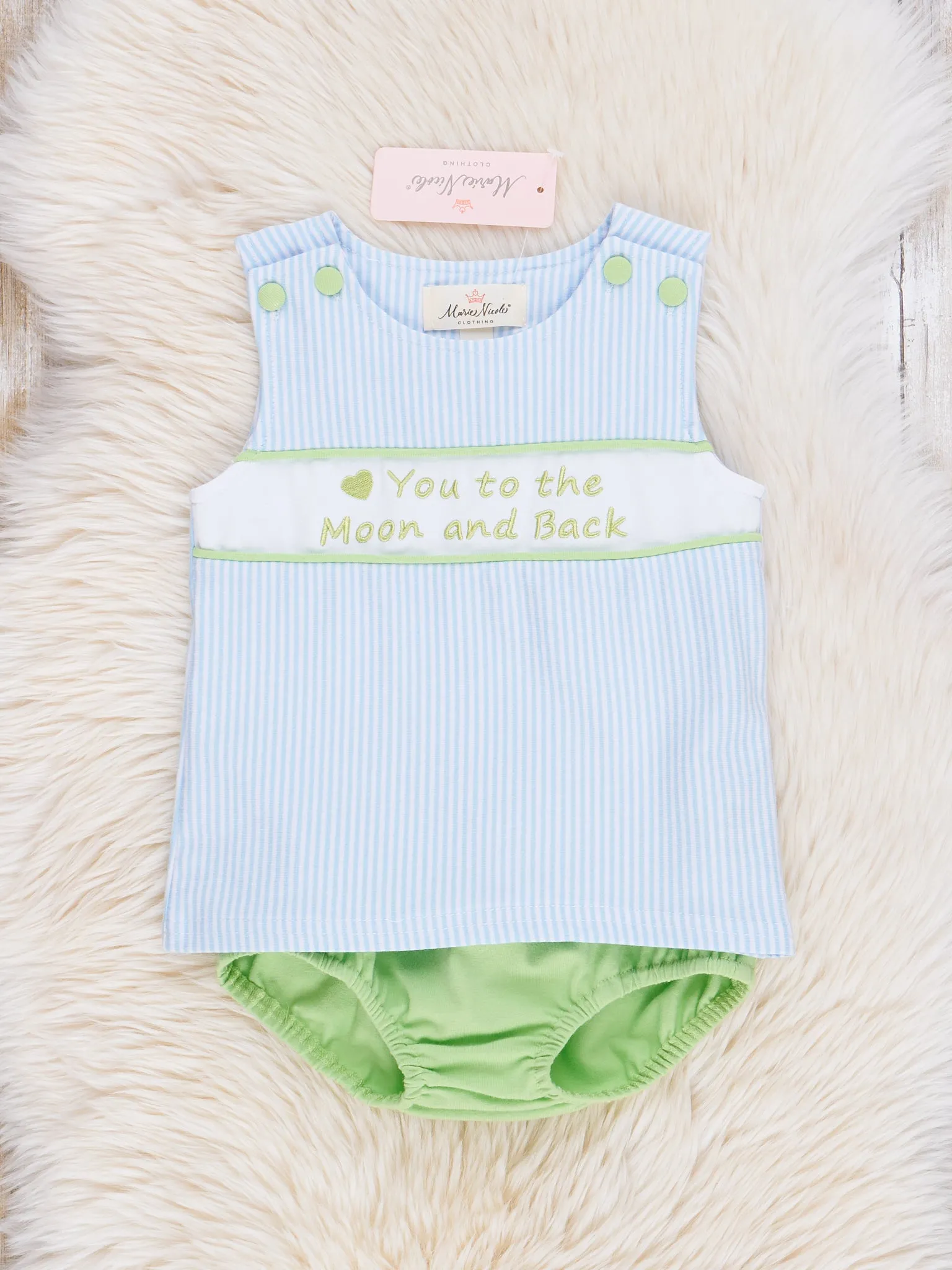 Blue & Green Striped "Moon & Back" Bloomers Outfit