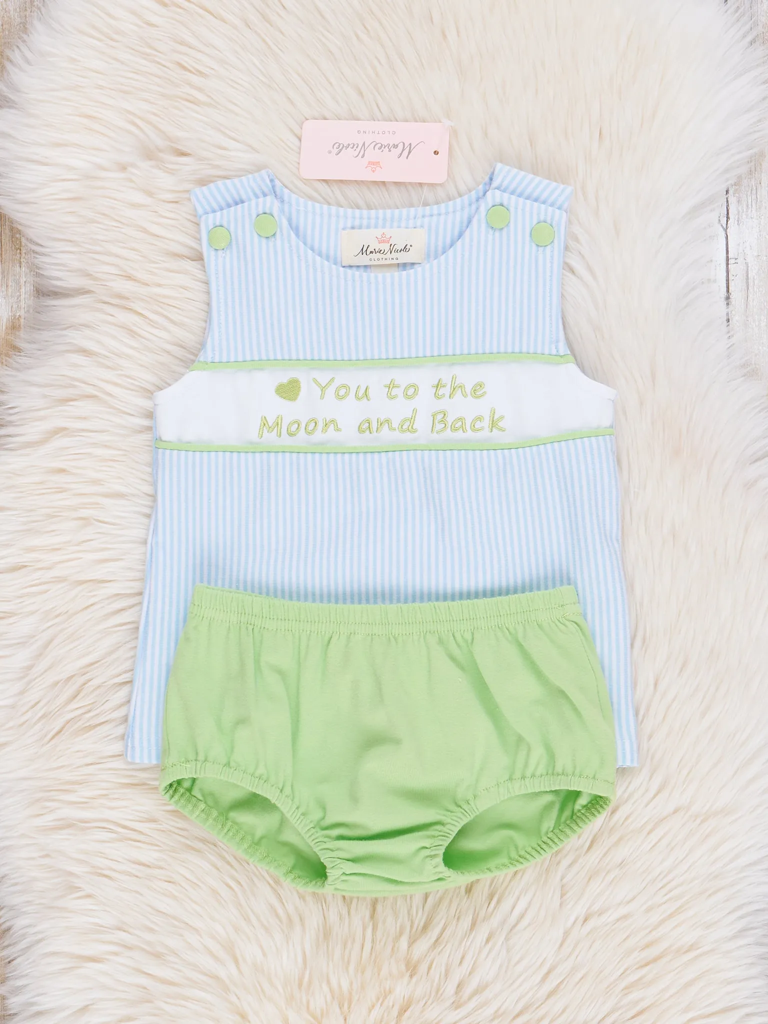 Blue & Green Striped "Moon & Back" Bloomers Outfit