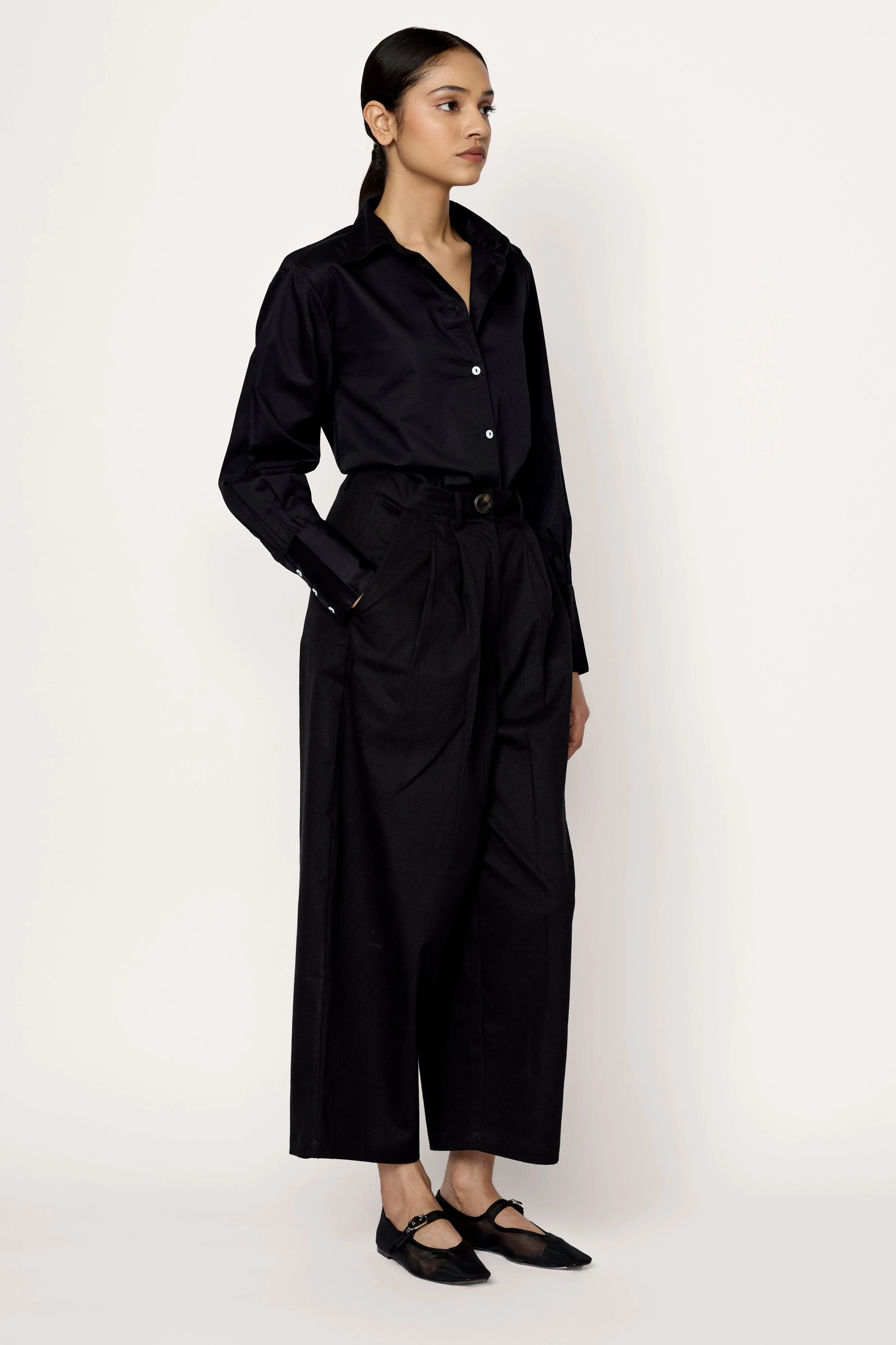 Boyfriend Pant - Black Cotton