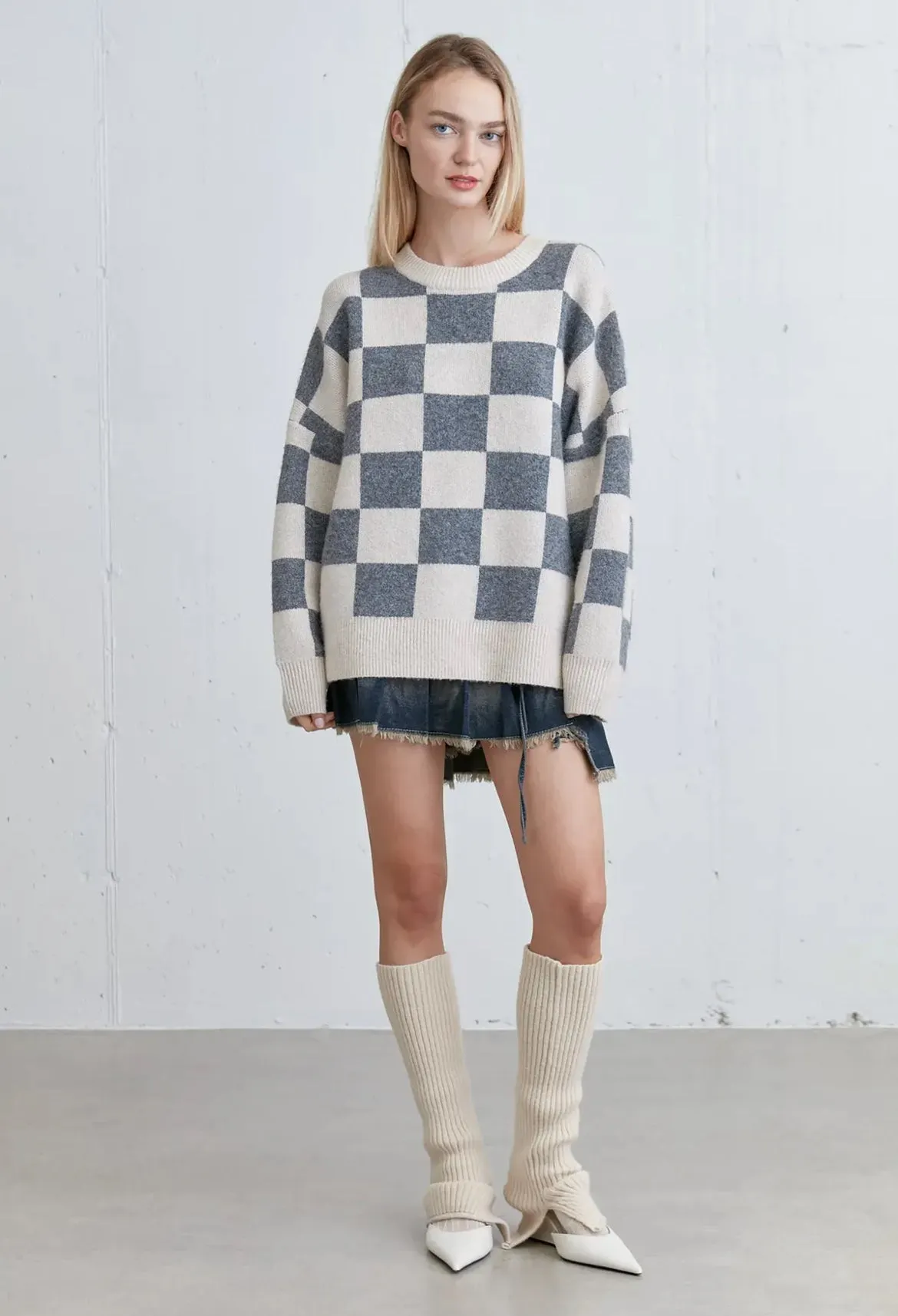 Checked Crewneck Sweater