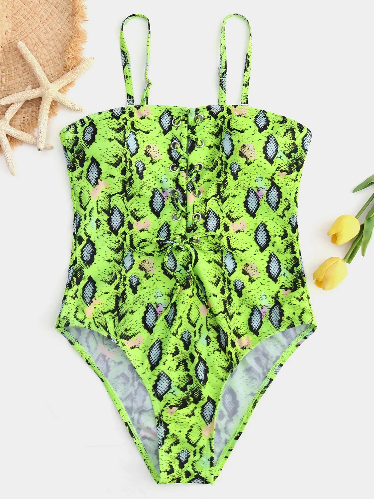Custom Backless Spaghetti Strap Self-Tie Criss-Cross Sleeveless One-Pieces
