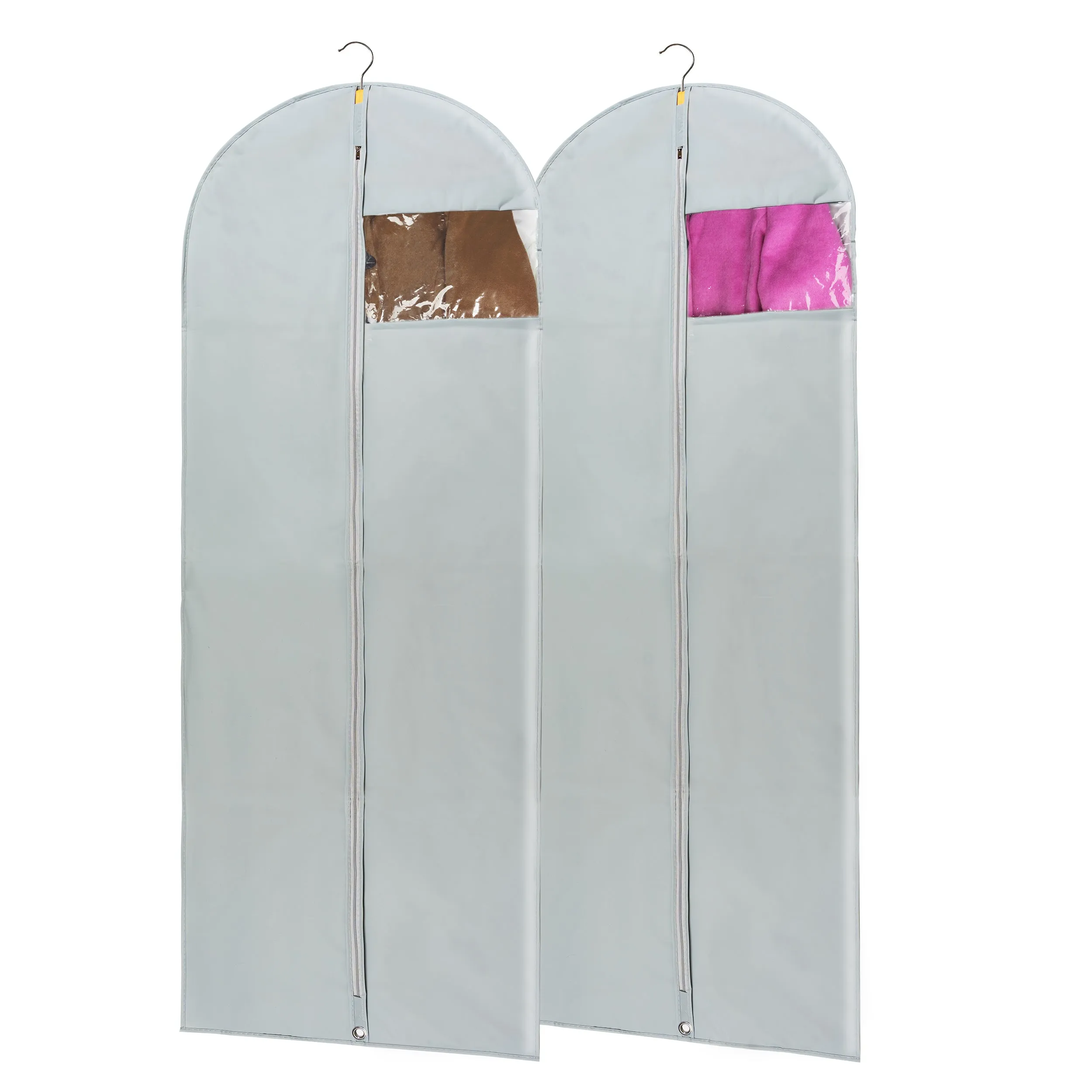 Dress Bags for Gowns Long, 65" Long Dress Bags for Hanging Clothes Clear Windows Foldable Long Garment Bag for Storage and Travel-24"x 65"/2 Pack