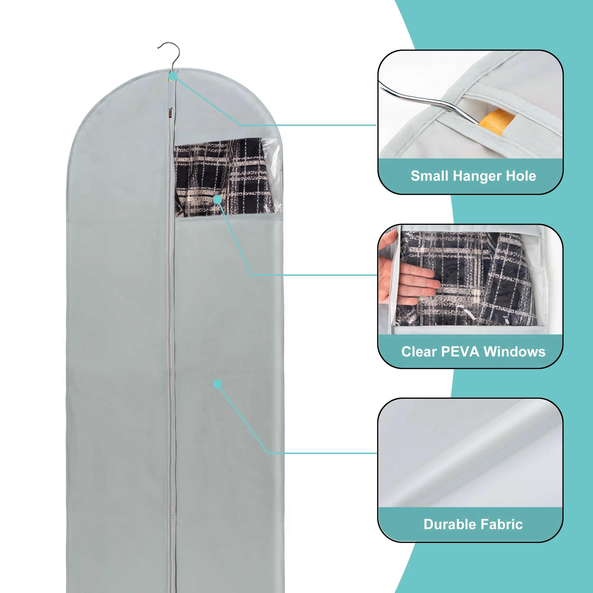 Dress Bags for Gowns Long, 65" Long Dress Bags for Hanging Clothes Clear Windows Foldable Long Garment Bag for Storage and Travel-24"x 65"/2 Pack