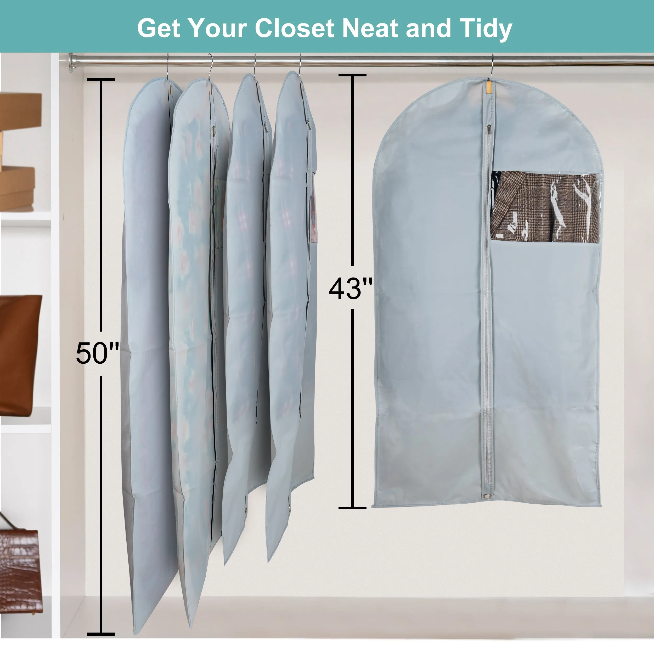 Dress Bags for Gowns Long, 65" Long Dress Bags for Hanging Clothes Clear Windows Foldable Long Garment Bag for Storage and Travel-24"x 65"/2 Pack