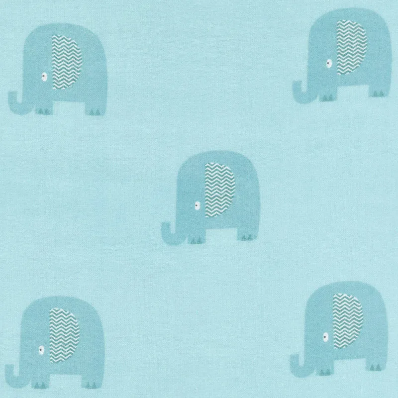 Flannel Basics - Elephant In Color Aqua Yardage