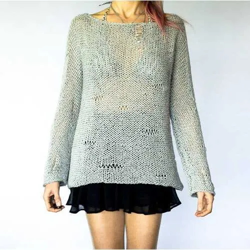 Handmade Grey Knitwear Cozy Jumper Chunky Sweater