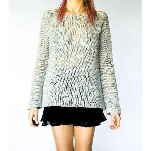 Handmade Grey Knitwear Cozy Jumper Chunky Sweater