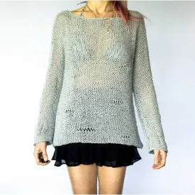 Handmade Grey Knitwear Cozy Jumper Chunky Sweater
