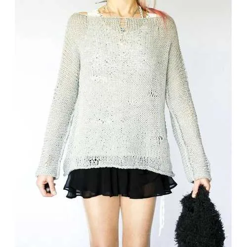 Handmade Grey Knitwear Cozy Jumper Chunky Sweater