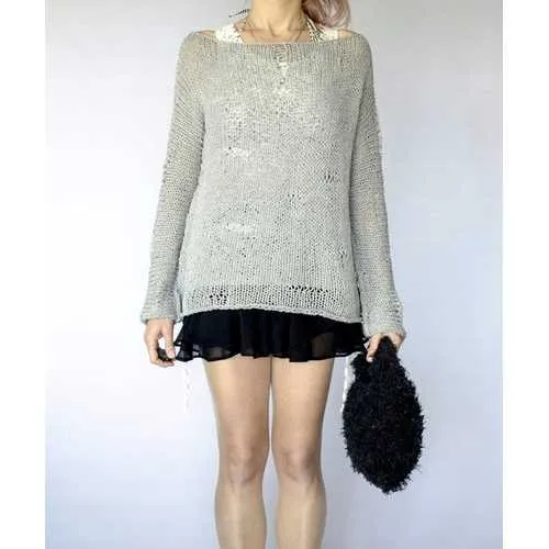 Handmade Grey Knitwear Cozy Jumper Chunky Sweater