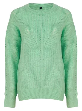 Ladies Green Long Sleeve Cable Knitwear Cozy Jumper