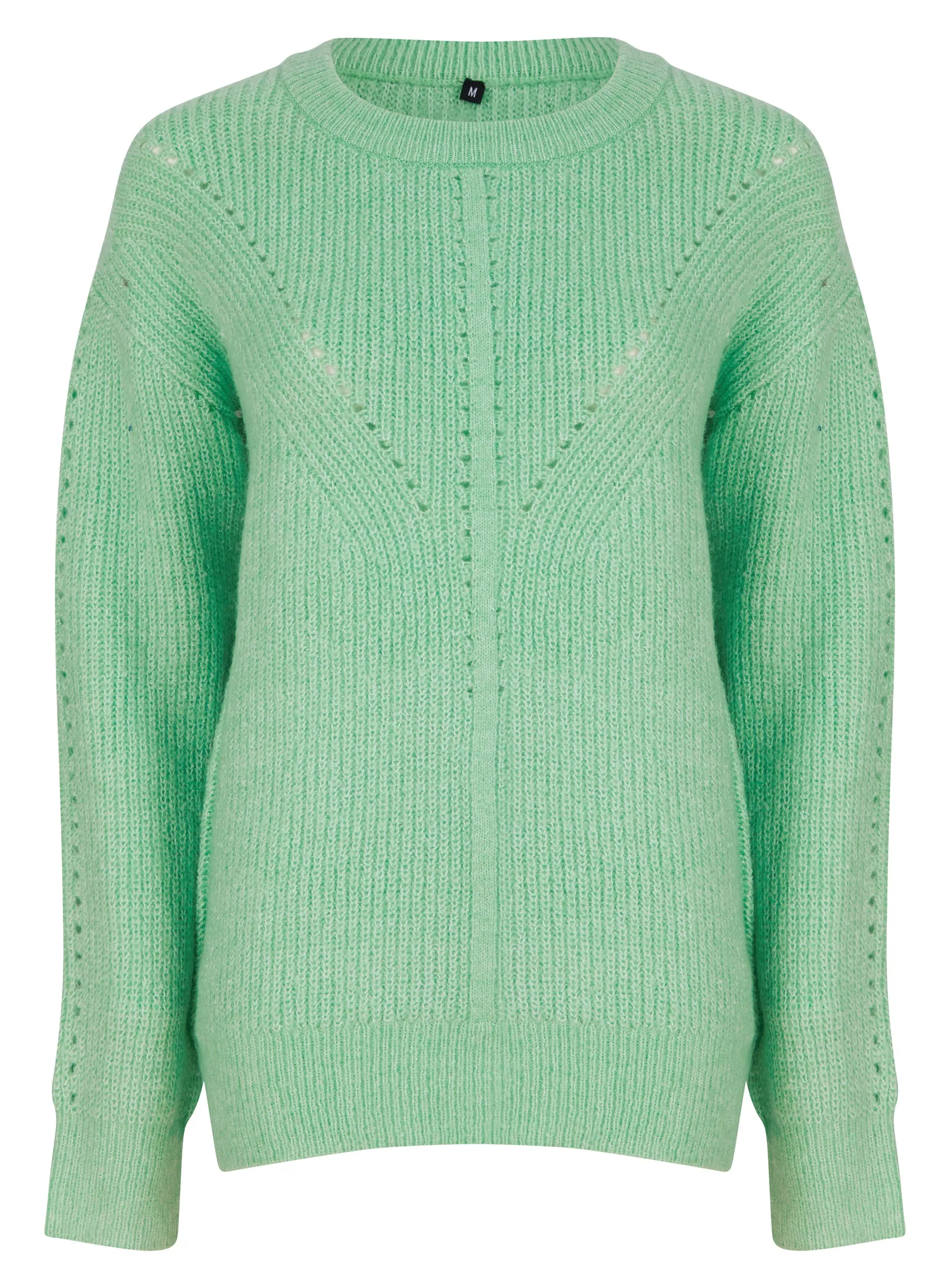 Ladies Green Long Sleeve Cable Knitwear Cozy Jumper