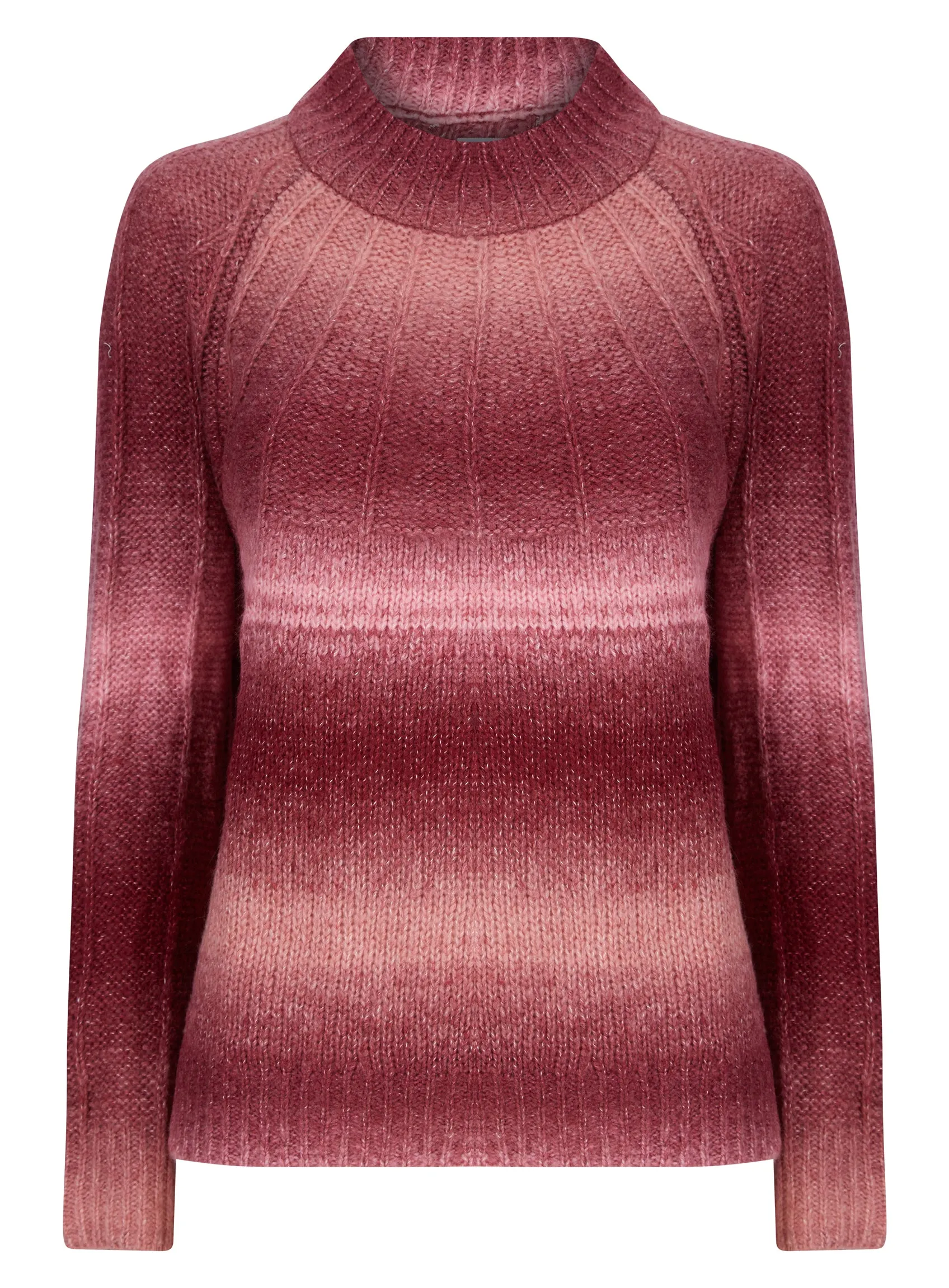Ladies Stripe Pink Knitwear Cozy Turtle Neck Jumper