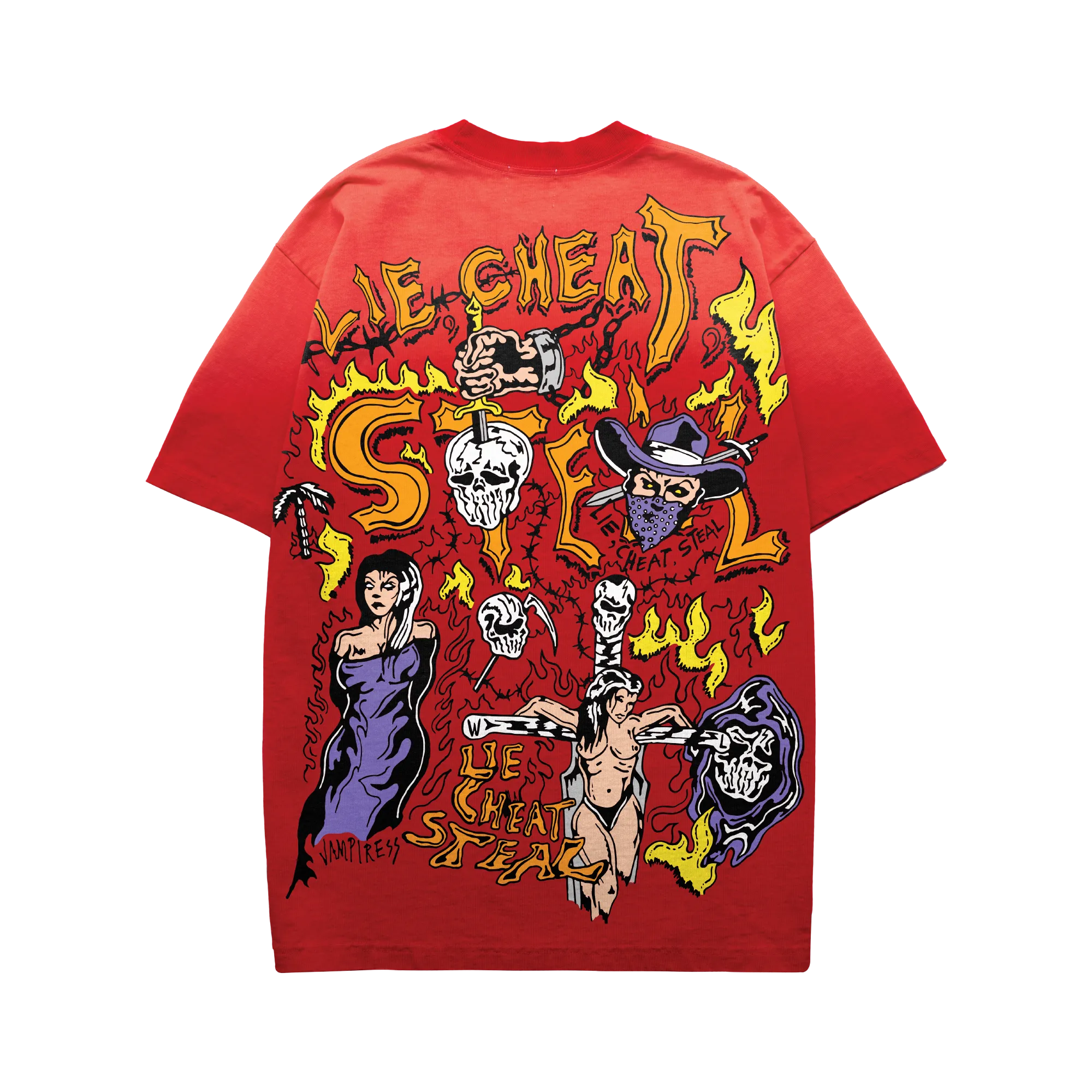 Lie Cheat Steal T Shirt - Faded Red