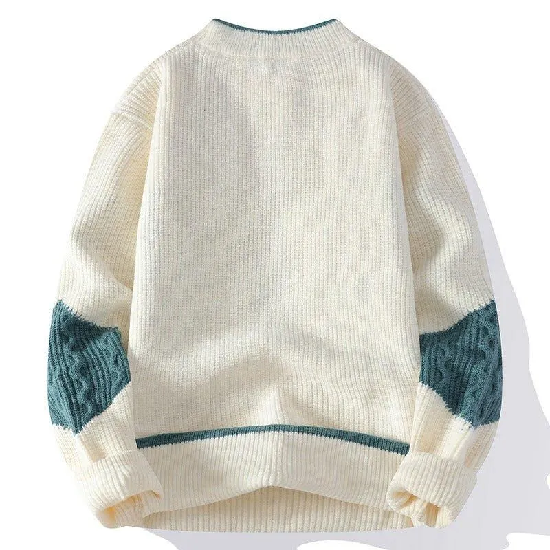 Men's Fashion Colorblock Knitwear – Cozy Loose-Fit Winter Sweater