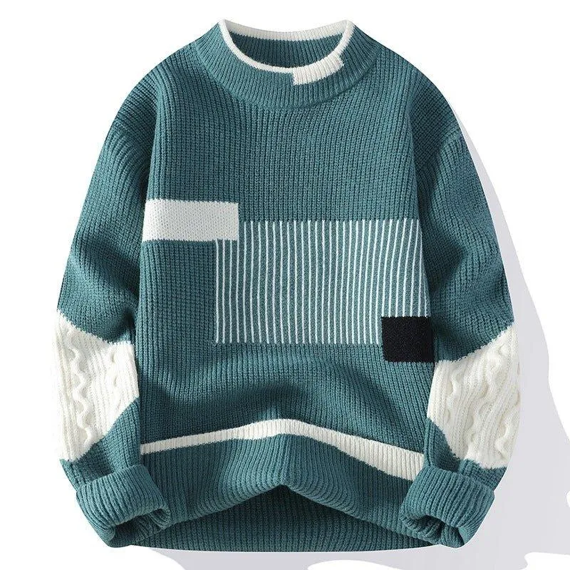 Men's Fashion Colorblock Knitwear – Cozy Loose-Fit Winter Sweater