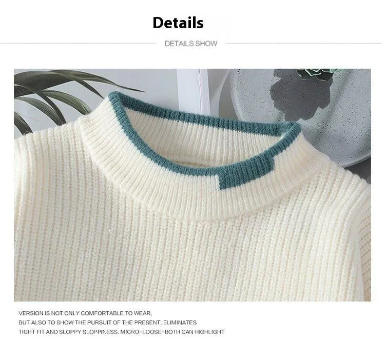 Men's Fashion Colorblock Knitwear – Cozy Loose-Fit Winter Sweater