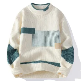 Men's Fashion Colorblock Knitwear – Cozy Loose-Fit Winter Sweater