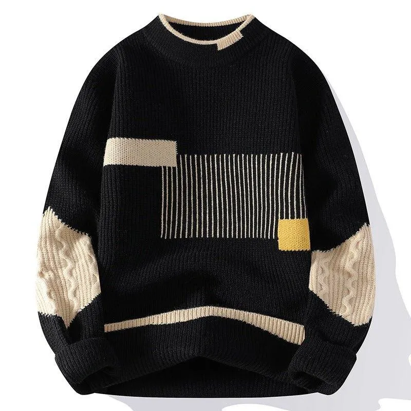 Men's Fashion Colorblock Knitwear – Cozy Loose-Fit Winter Sweater