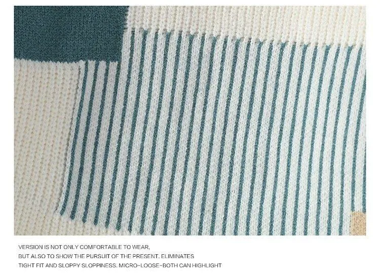 Men's Fashion Colorblock Knitwear – Cozy Loose-Fit Winter Sweater