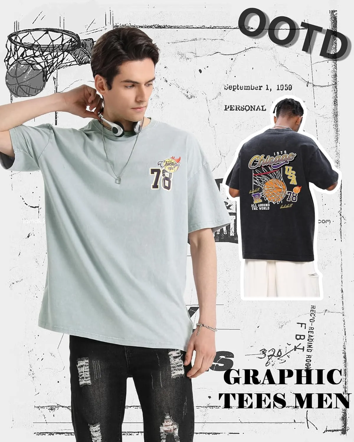 Mens Graphic Tees Vintage Unisex Acid Wash Streetwear Cotton Oversized T-Shirts Loose Fit Summer Tops for Men Women