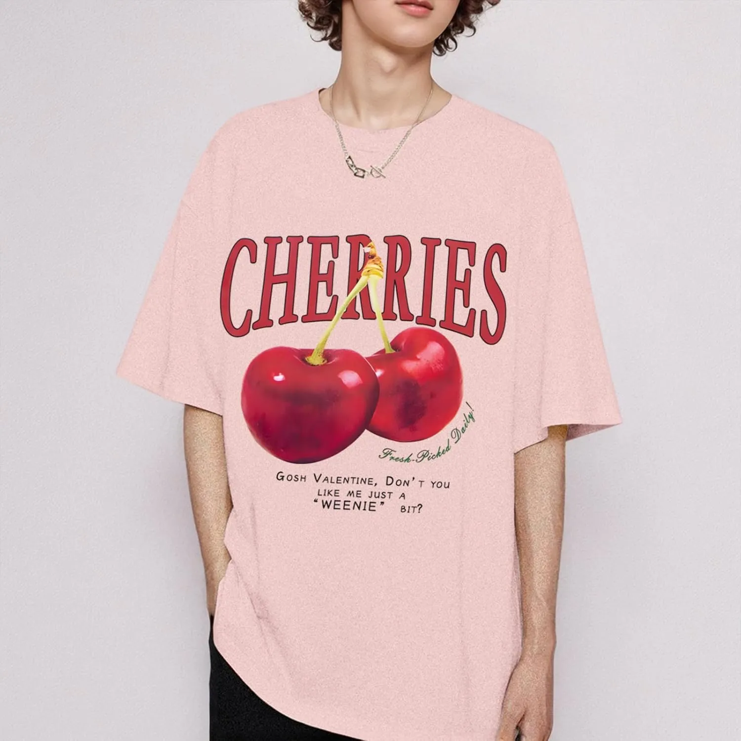 Oversized Graphic Tees Vintage Cherry Fruit Shirt for Men Aesthetic Printed Unisex T Shirts Short Sleeve Casual Tops