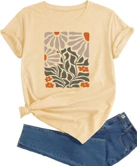 Plus Size Sunflower Graphic Tees for Women Cute Dandelion Short Sleeve T-Shirt Crewneck Ladies Tee Tops