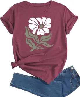 Plus Size Sunflower Graphic Tees for Women Cute Dandelion Short Sleeve T-Shirt Crewneck Ladies Tee Tops