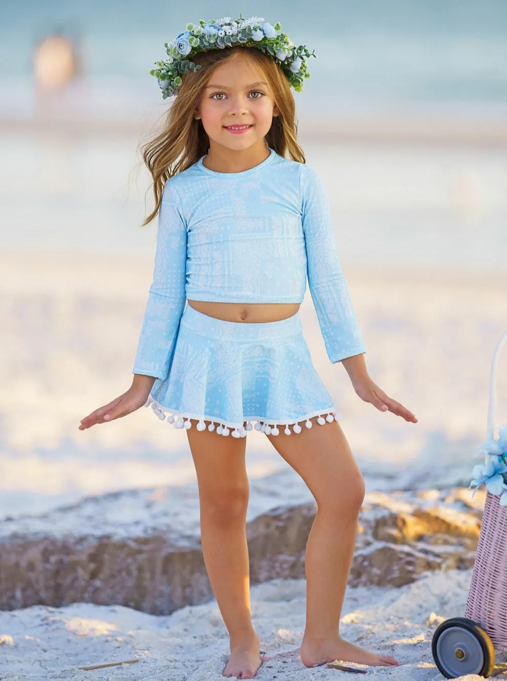 Pretty Paisley Skort Rash Guard Two Piece Swimsuit