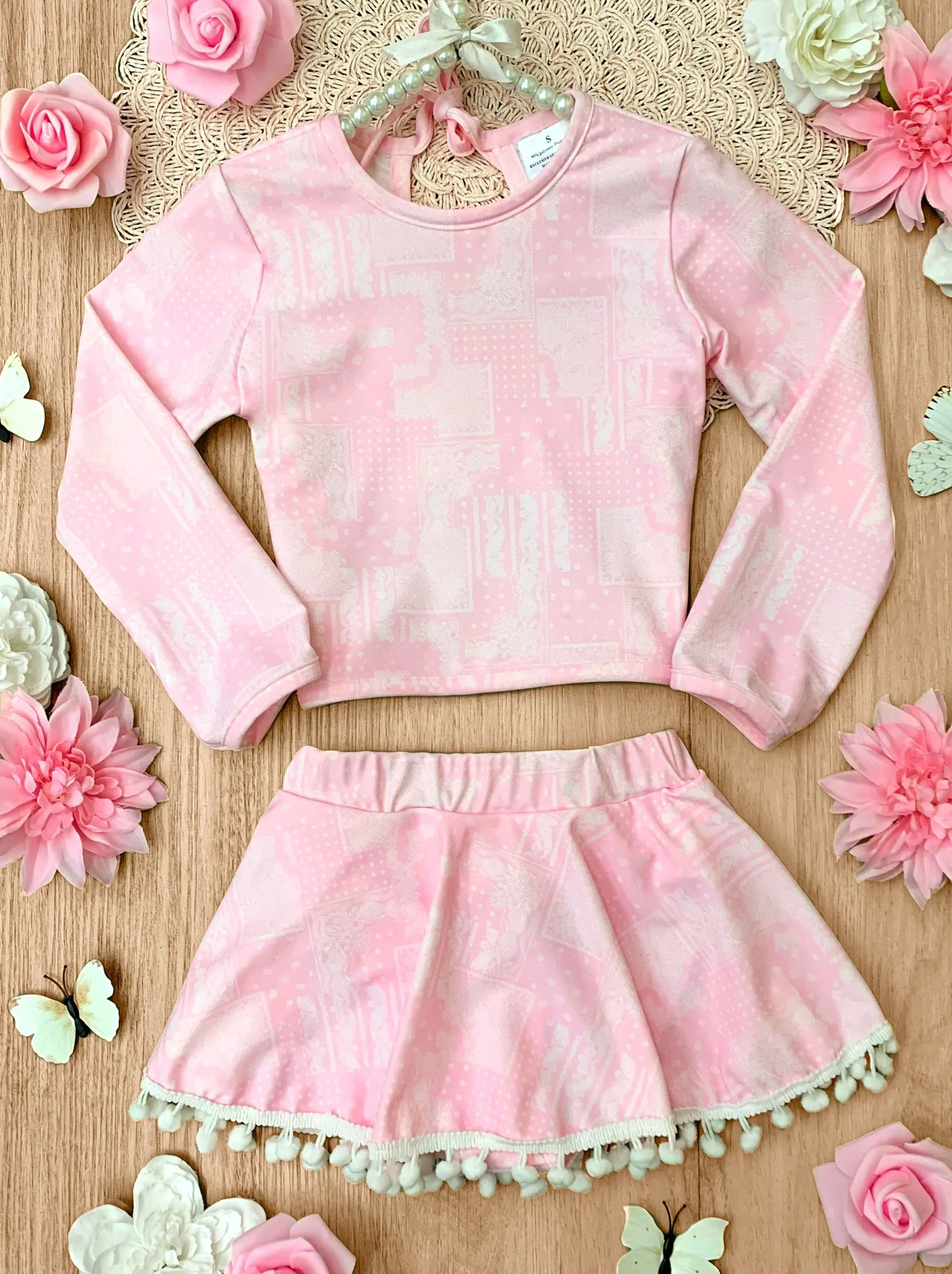 Pretty Paisley Skort Rash Guard Two Piece Swimsuit
