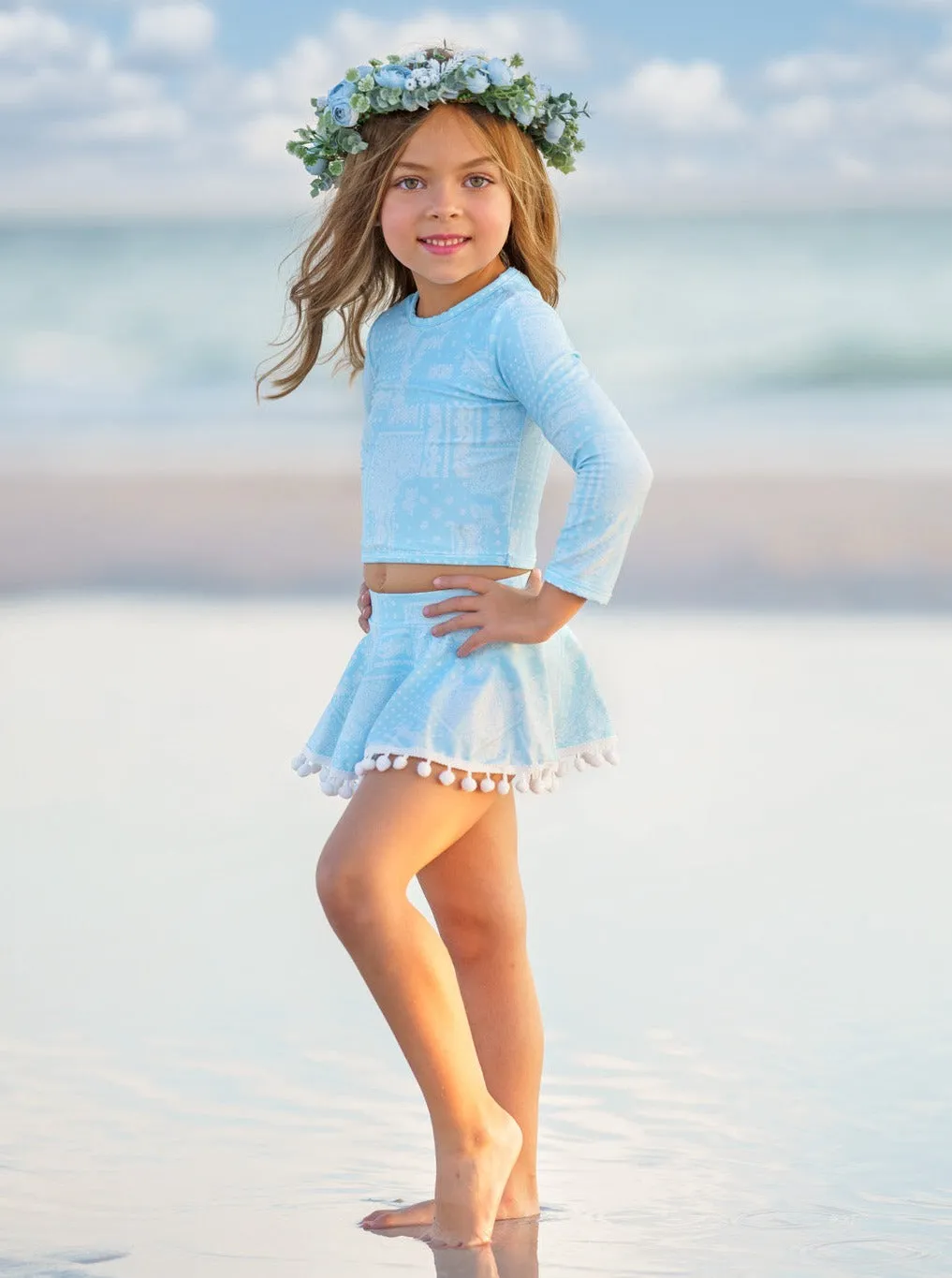 Pretty Paisley Skort Rash Guard Two Piece Swimsuit