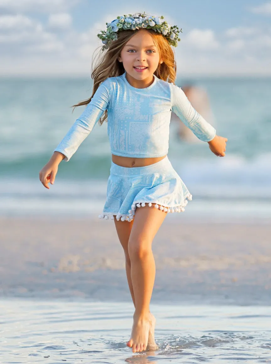 Pretty Paisley Skort Rash Guard Two Piece Swimsuit
