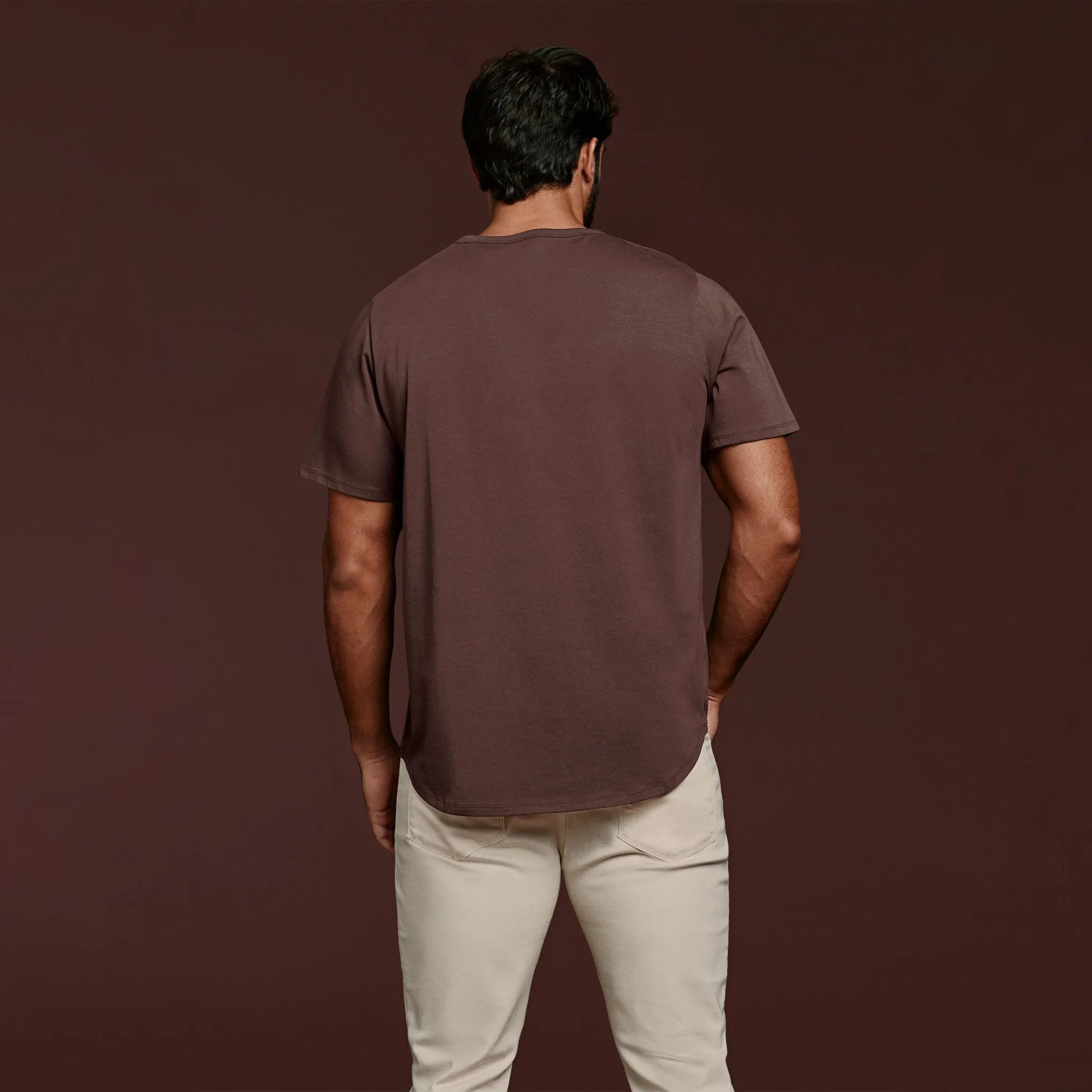 Short Sleeve Curved Hem T-Shirt | Coffee
