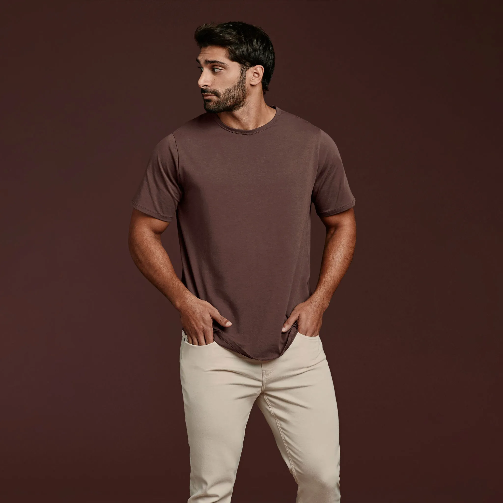 Short Sleeve Curved Hem T-Shirt | Coffee