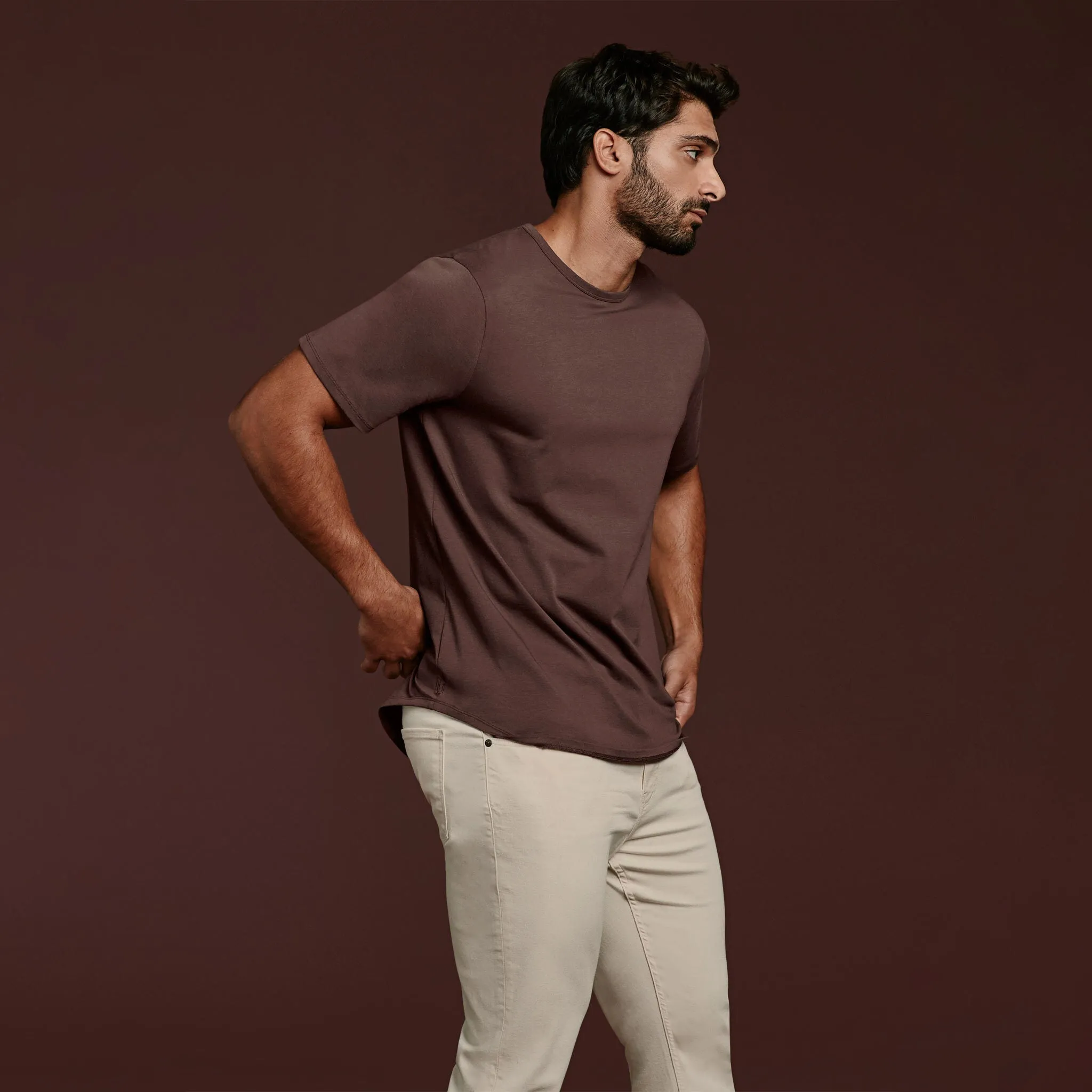 Short Sleeve Curved Hem T-Shirt | Coffee