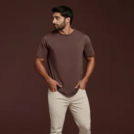 Short Sleeve Curved Hem T-Shirt | Coffee