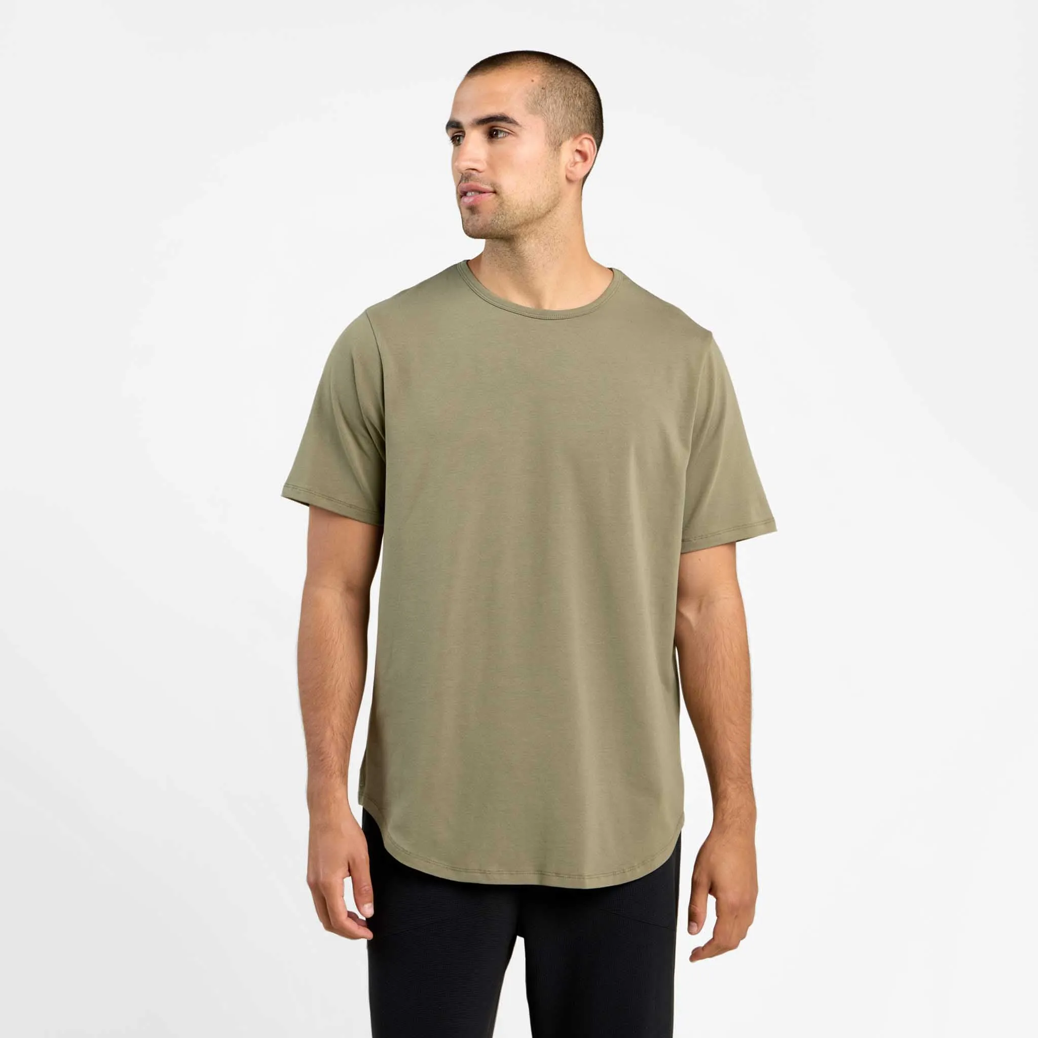 Short Sleeve Curved Hem T-Shirt | Olive
