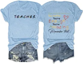 Teacher Tshirts Women's Dear Student Behind Me Inspirational Teacher Shirt Teacher Appreciation Short Sleeve Tee Top