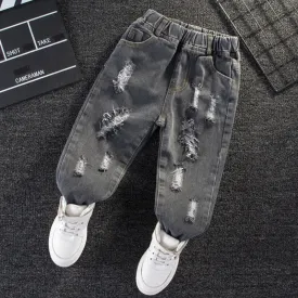 Toddler Girl/Boy Elasticized Ripped Denim Jeans