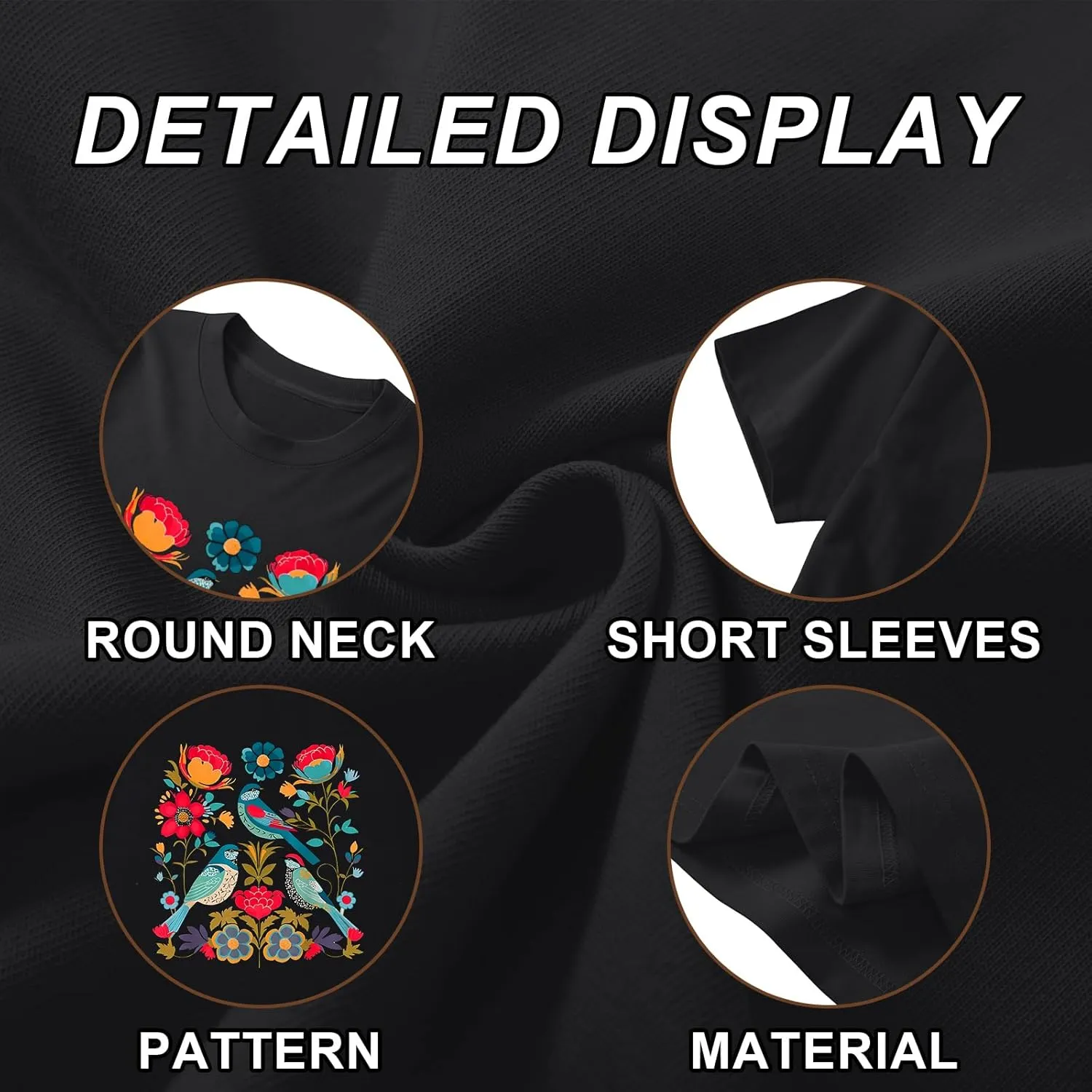 Vintage Flower Shirt for Women Boho Floral Wildflower Cute Graphic Tees Bird Cottagecore Print T Shirts Casual Tops